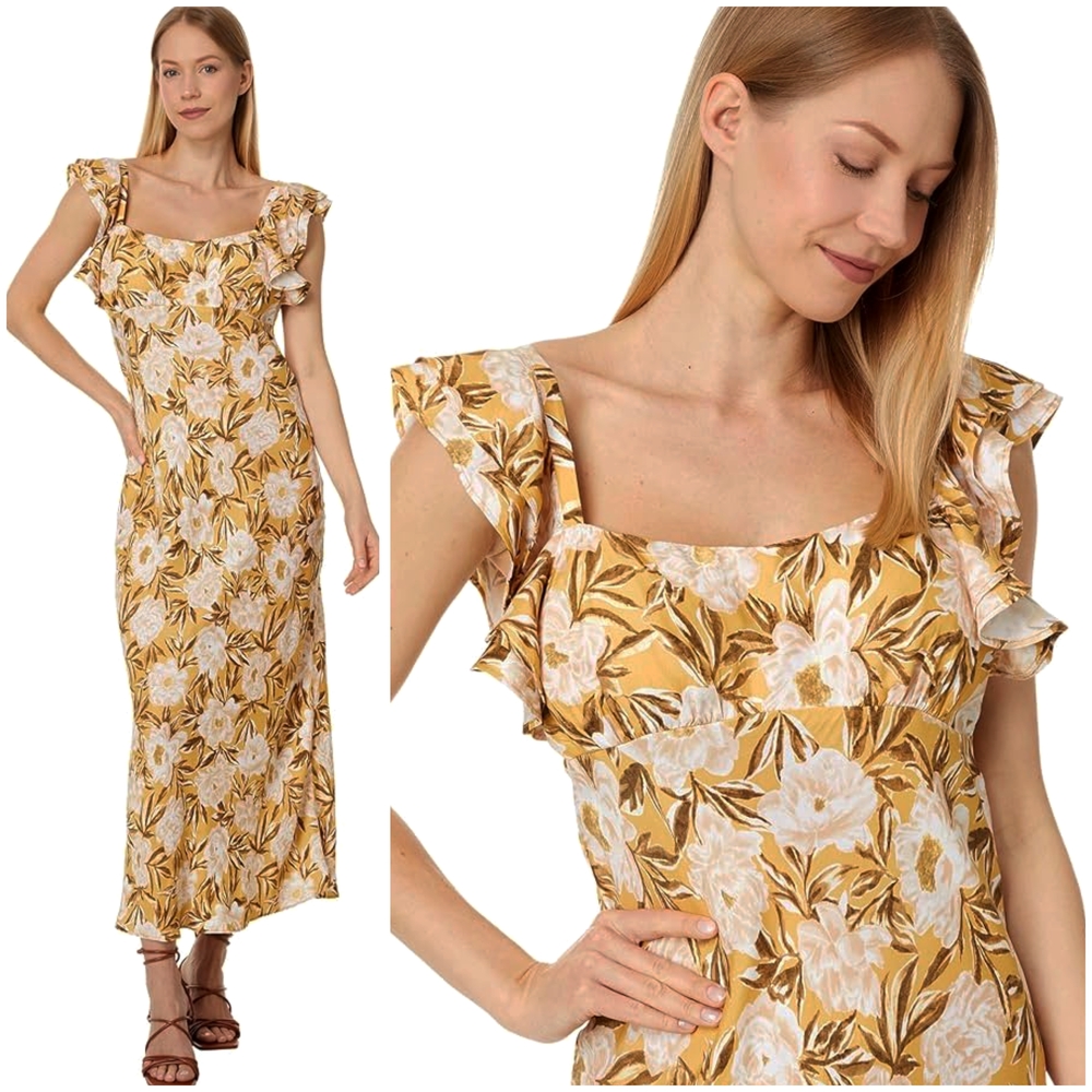 NWT, Madewell, Flutter-Sleeve Slip Maxi Dress in Floral Cupro-Blend